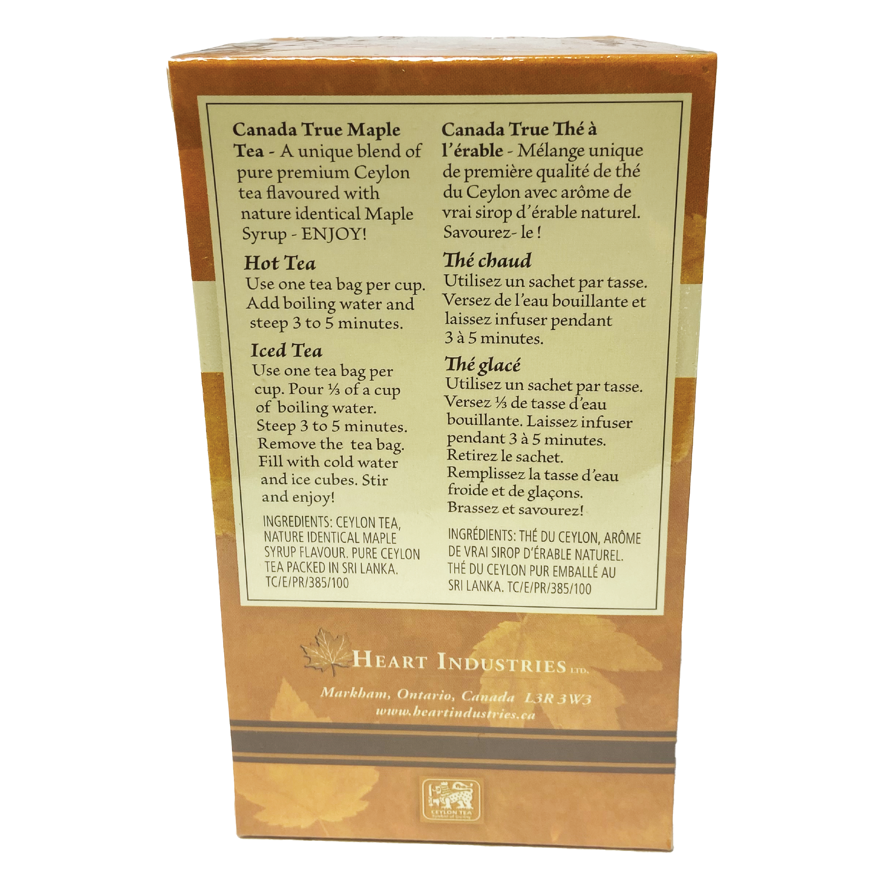 Canada True Maple Tea label